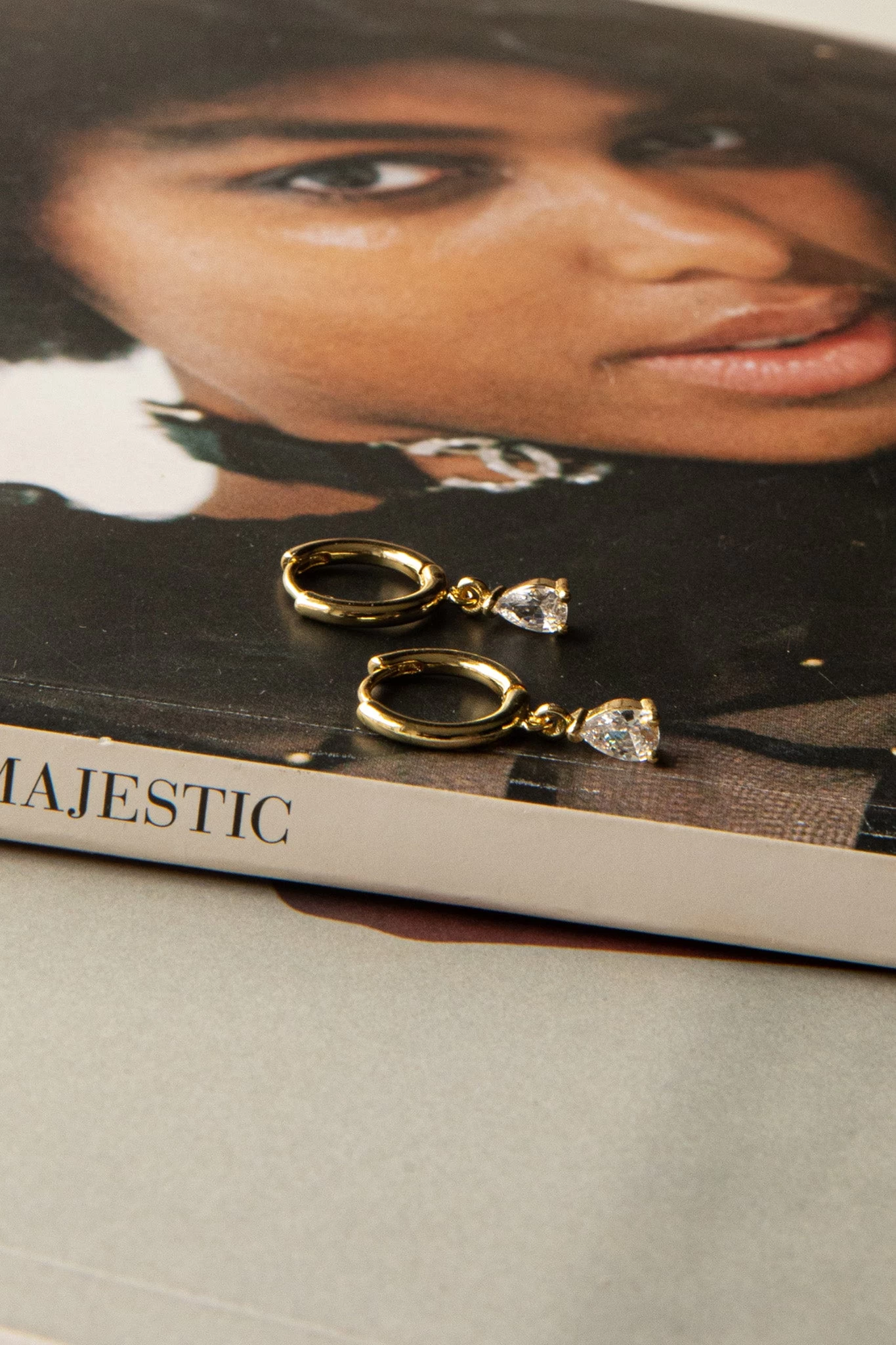 Teary Drop Diamante Hoop Earrings Gold - Image 5