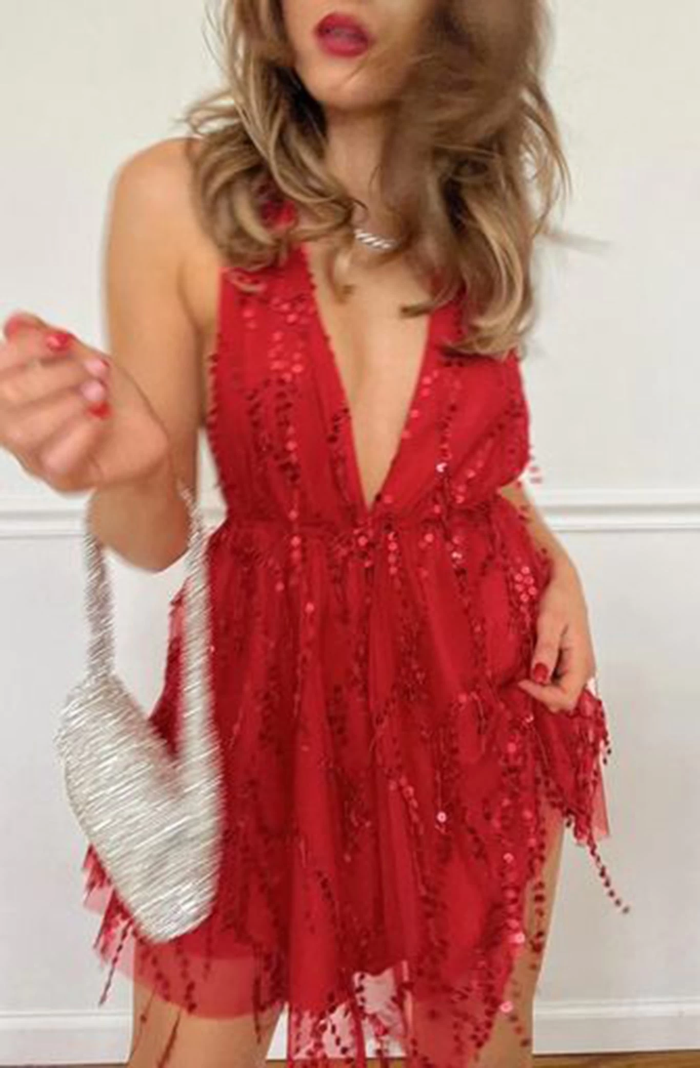Ariana Sequin Mini Party Dress Red - Image 10