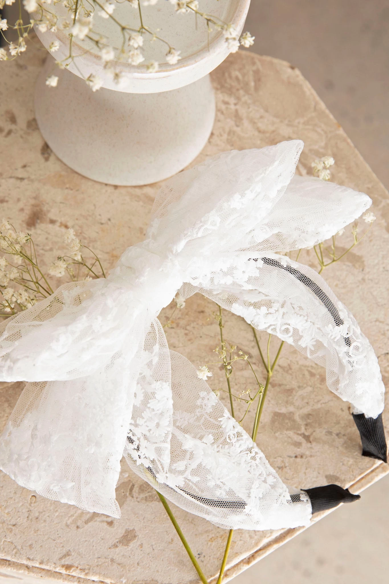 Alice Lace Bow Headband White - Image 3