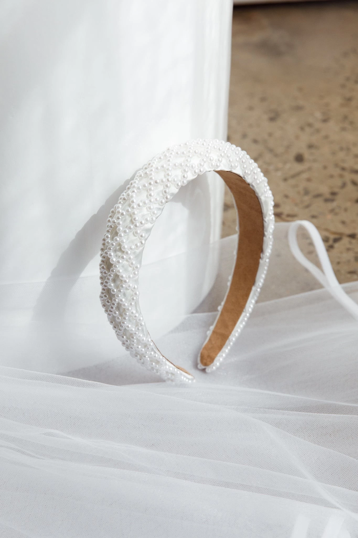 Suede Pearl Headband White - Image 4