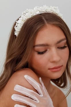 Floral Pearl Wide Headband White