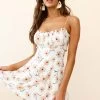 Sail Away Gathered Bust Frill Trim Summer Dress Floral Print White