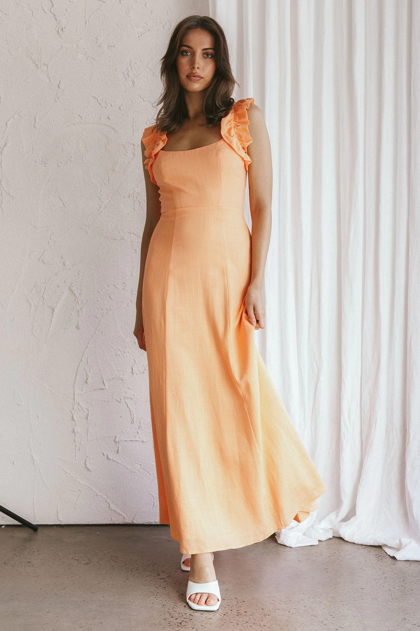 Bronte Ruffle Strap Midi Dress Papaya - Image 3