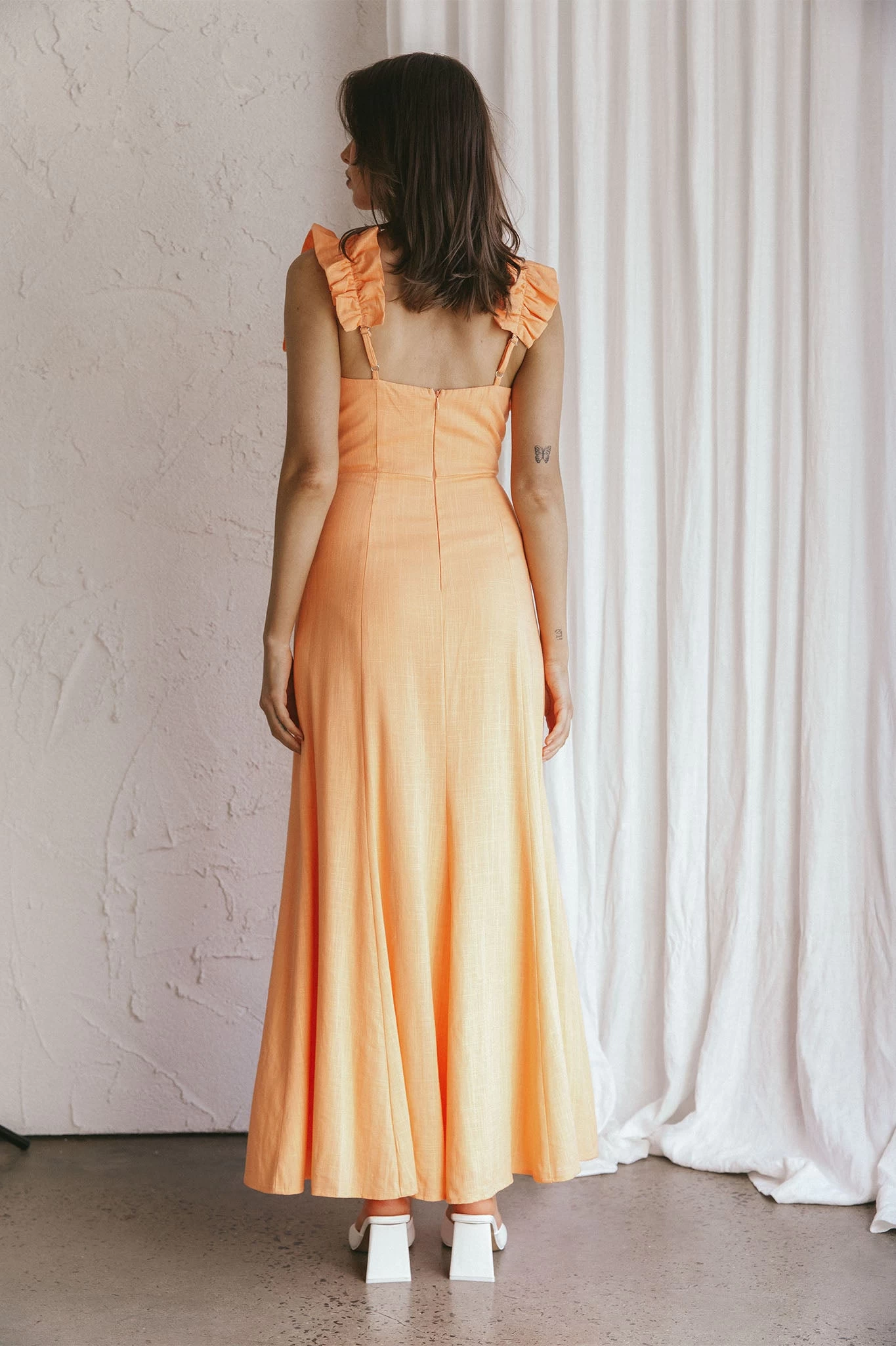 Bronte Ruffle Strap Midi Dress Papaya - Image 2