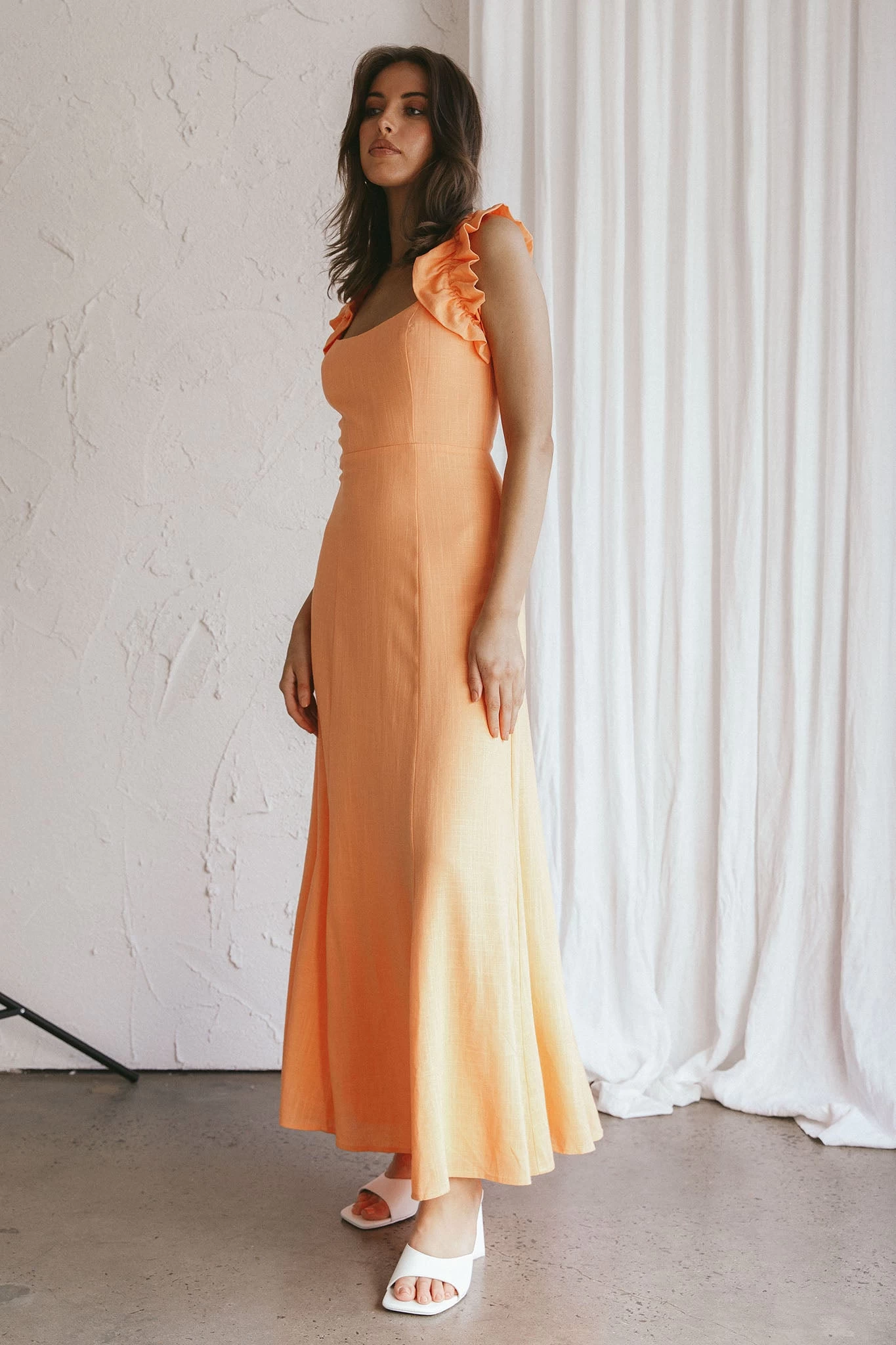 Bronte Ruffle Strap Midi Dress Papaya - Image 5