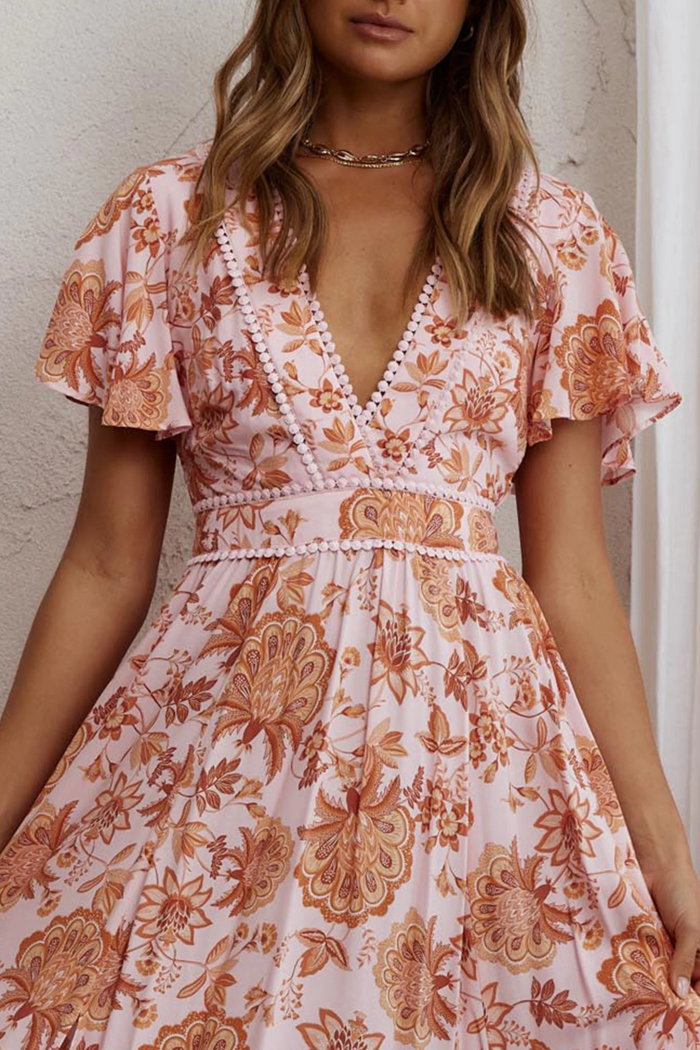 Kailee Short Sleeve Midi Dress Pink/Orange - Image 4