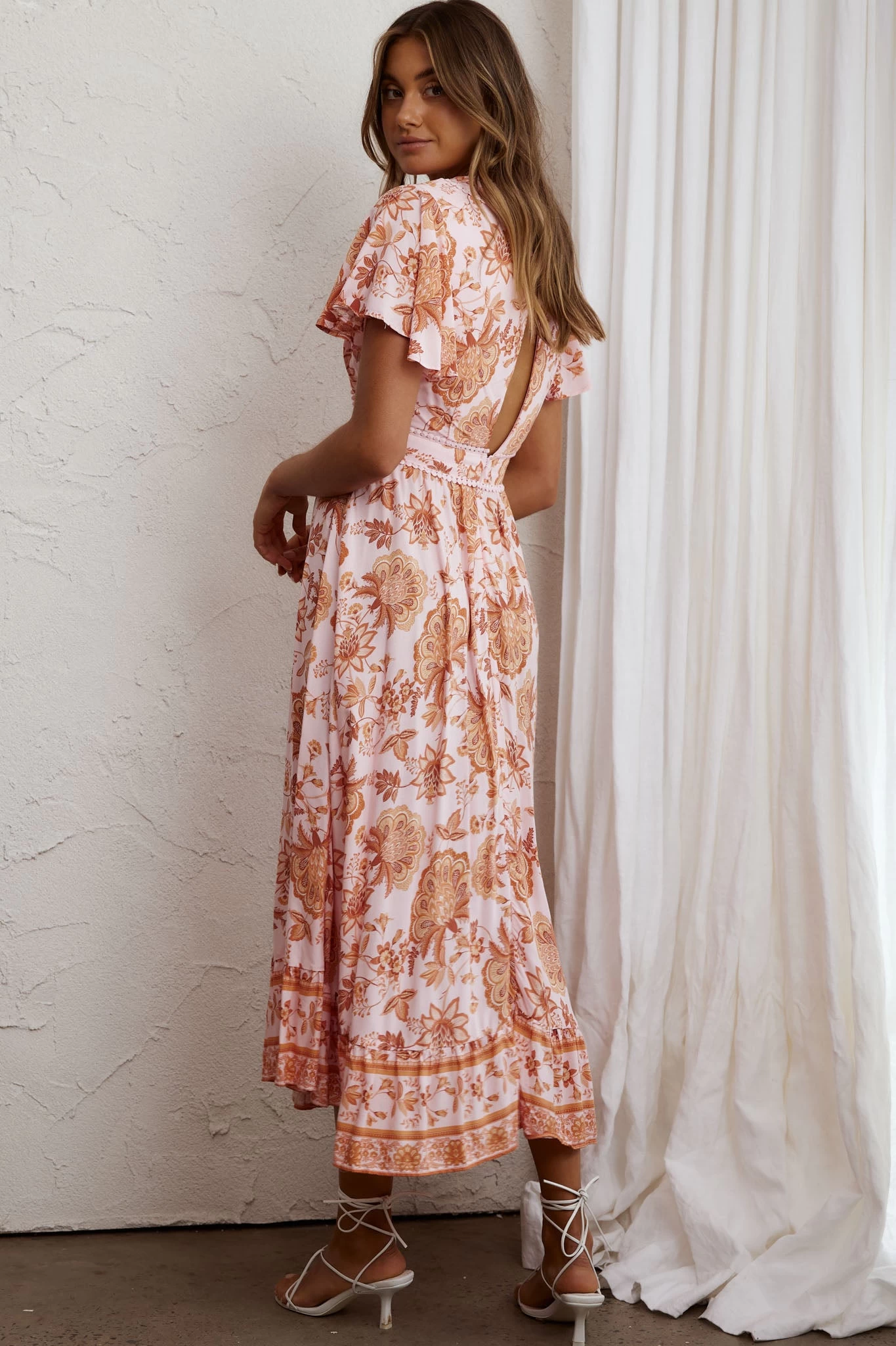 Kailee Short Sleeve Midi Dress Pink/Orange - Image 6