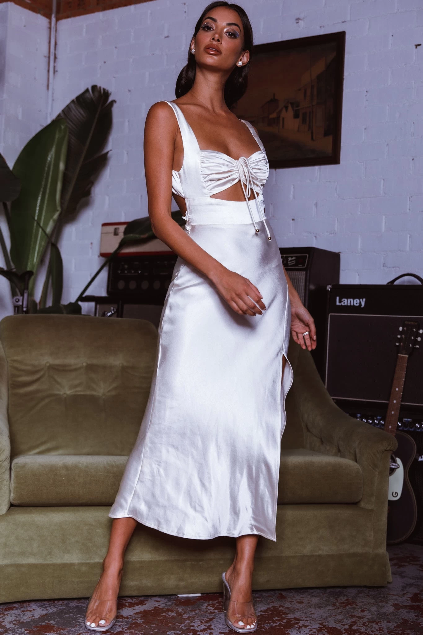 Belle Epoque Drawstring Bust Midi Dress Oyster - Image 6