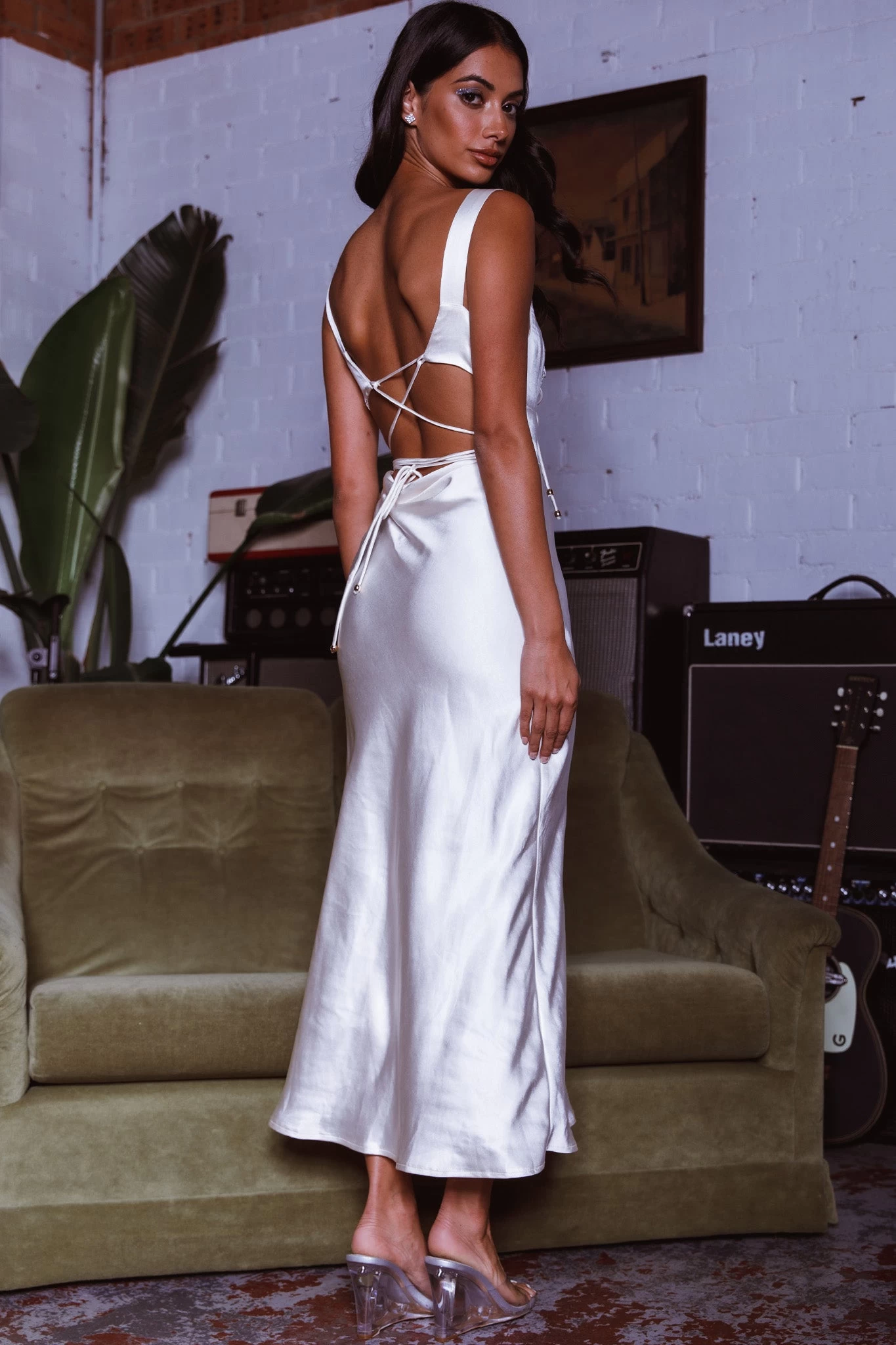 Belle Epoque Drawstring Bust Midi Dress Oyster - Image 7