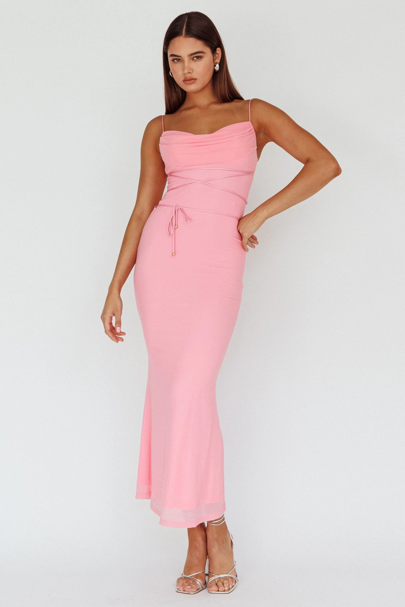Teava Laced Waist Maxi Dress Blush