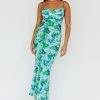 Teava Laced Waist Midi Dress Floral Green