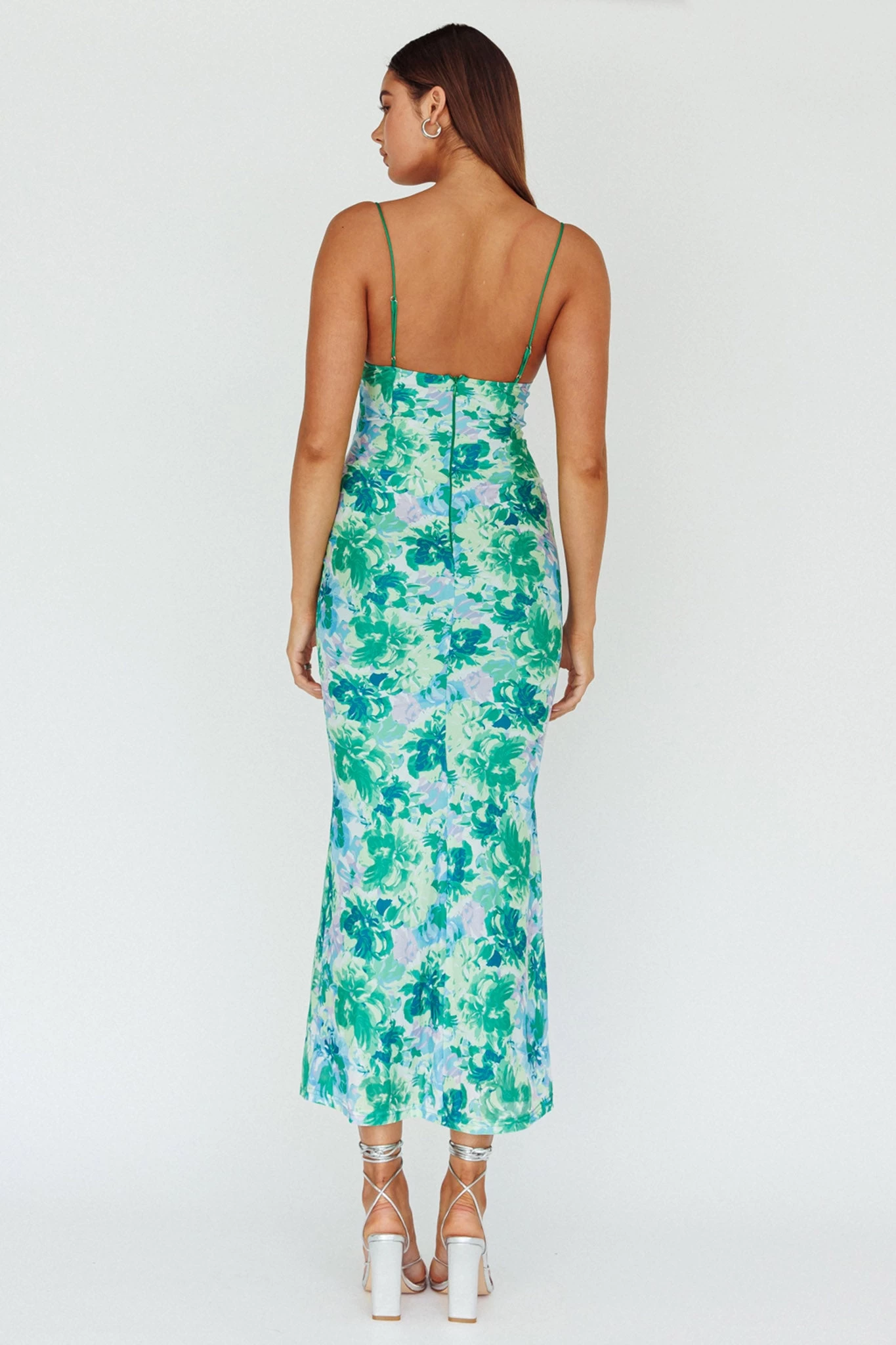 Teava Laced Waist Midi Dress Floral Green - Image 2