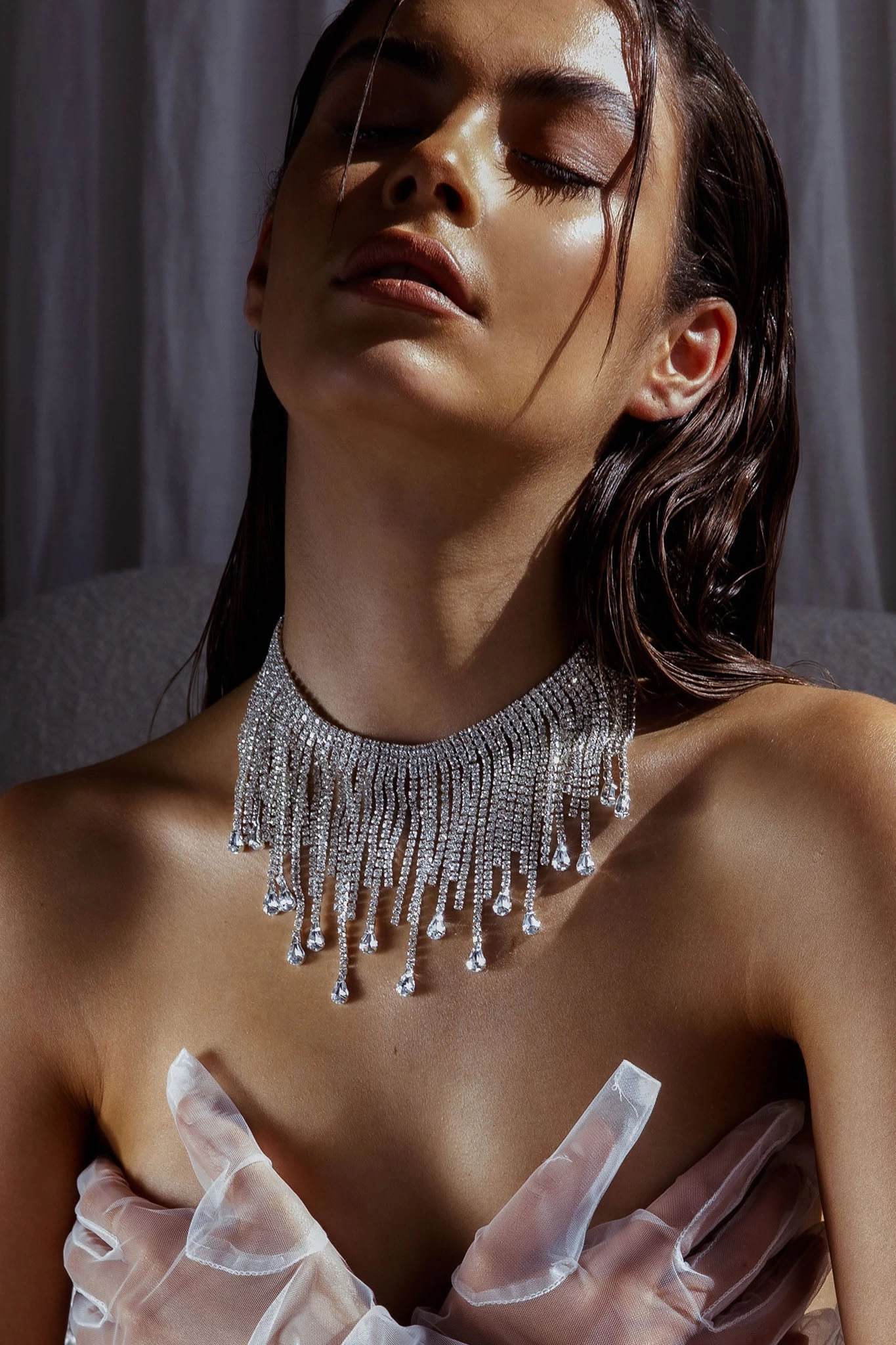 Isadora Cascade Crystal Necklace Silver - Image 4