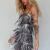New York Nights Sequin Fringe Mini Dress Black
