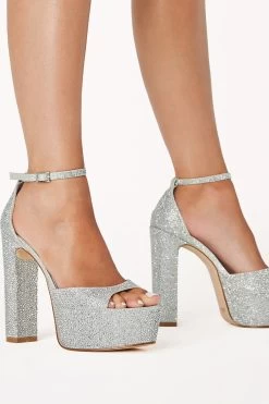 Billini Faize High Platform Block Heel Rhinestones Silver