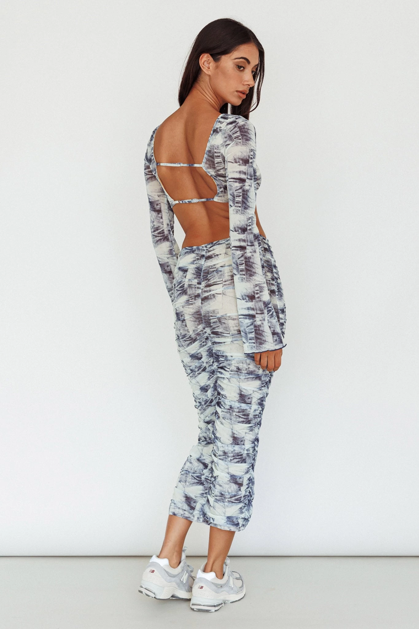 Blue Moons Ruched Midi Skirt Indigo Denim - Image 2