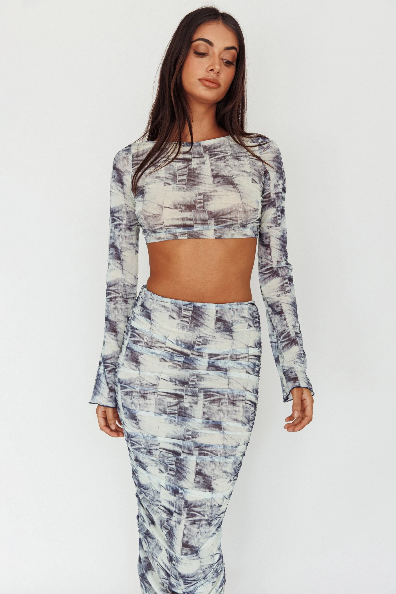 Blue Moons Ruched Midi Skirt Indigo Denim - Image 8