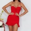 Sky Light Drawstring Bust Mini Dress Red