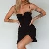 Sky Light Drawstring Bust Mini Dress Black
