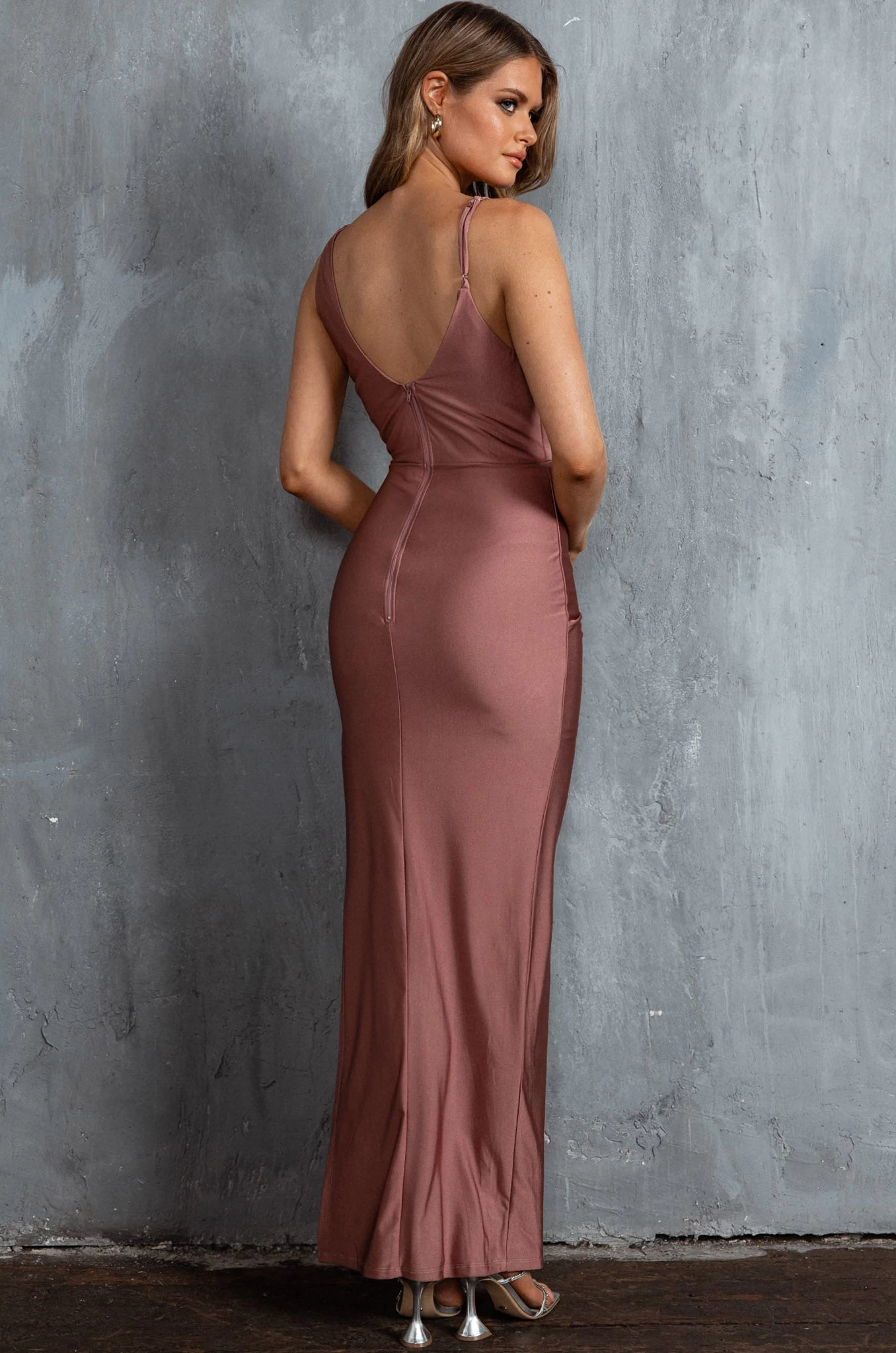 Florentina Thigh Split Maxi Dress Rose Gold - Image 2
