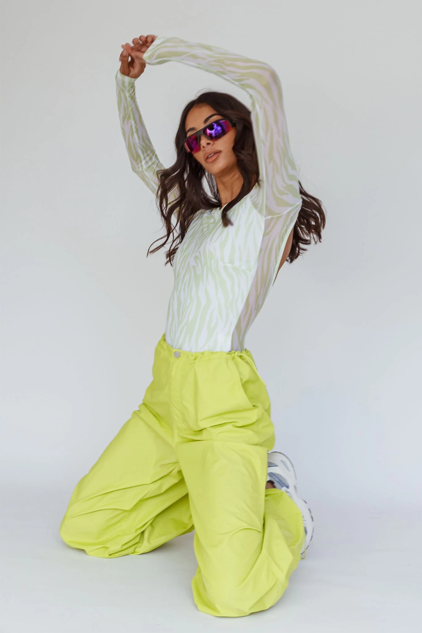Break Dance Wide Leg Drawstring Pants Lime - Image 3