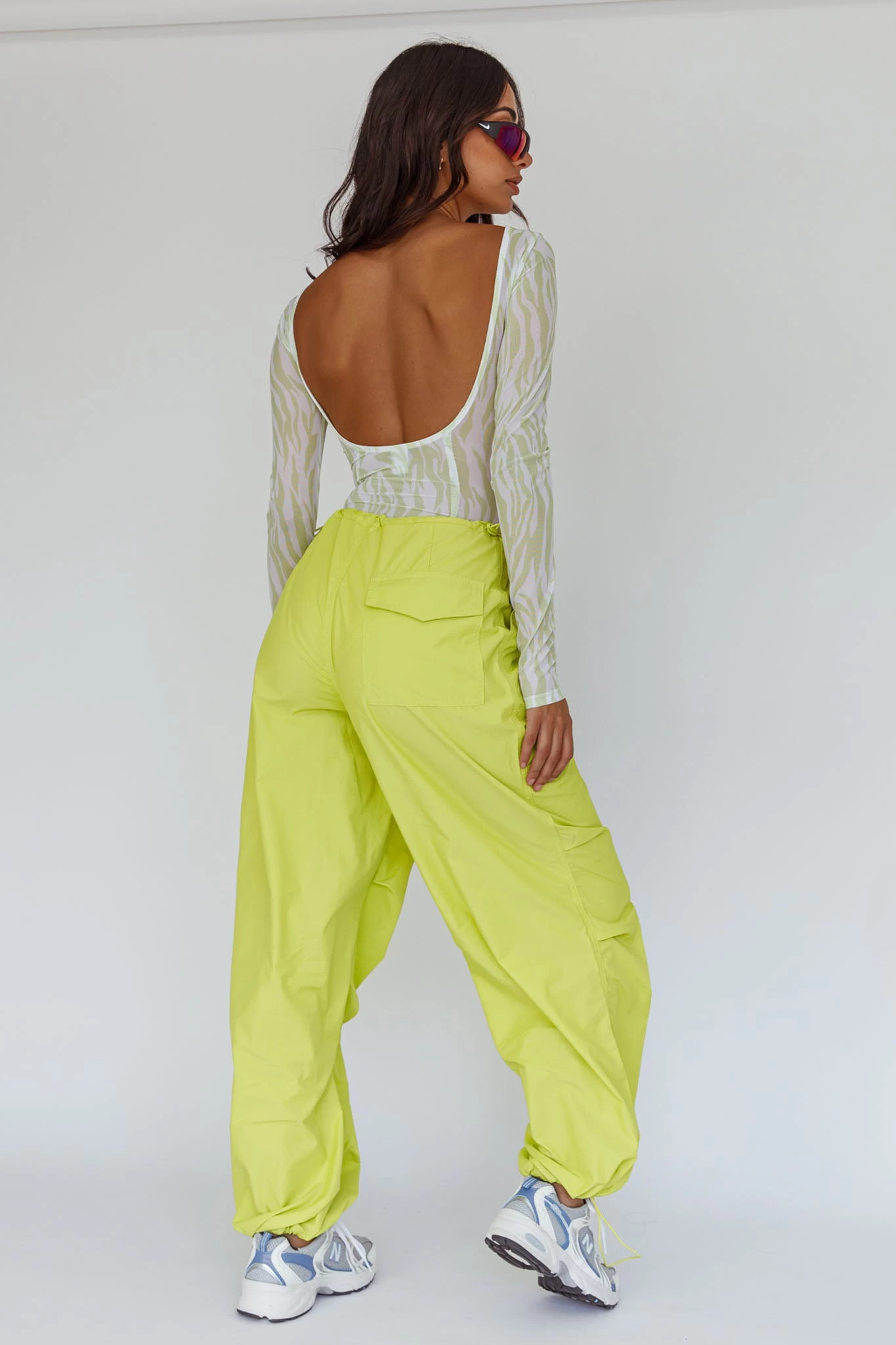 Break Dance Wide Leg Drawstring Pants Lime - Image 2