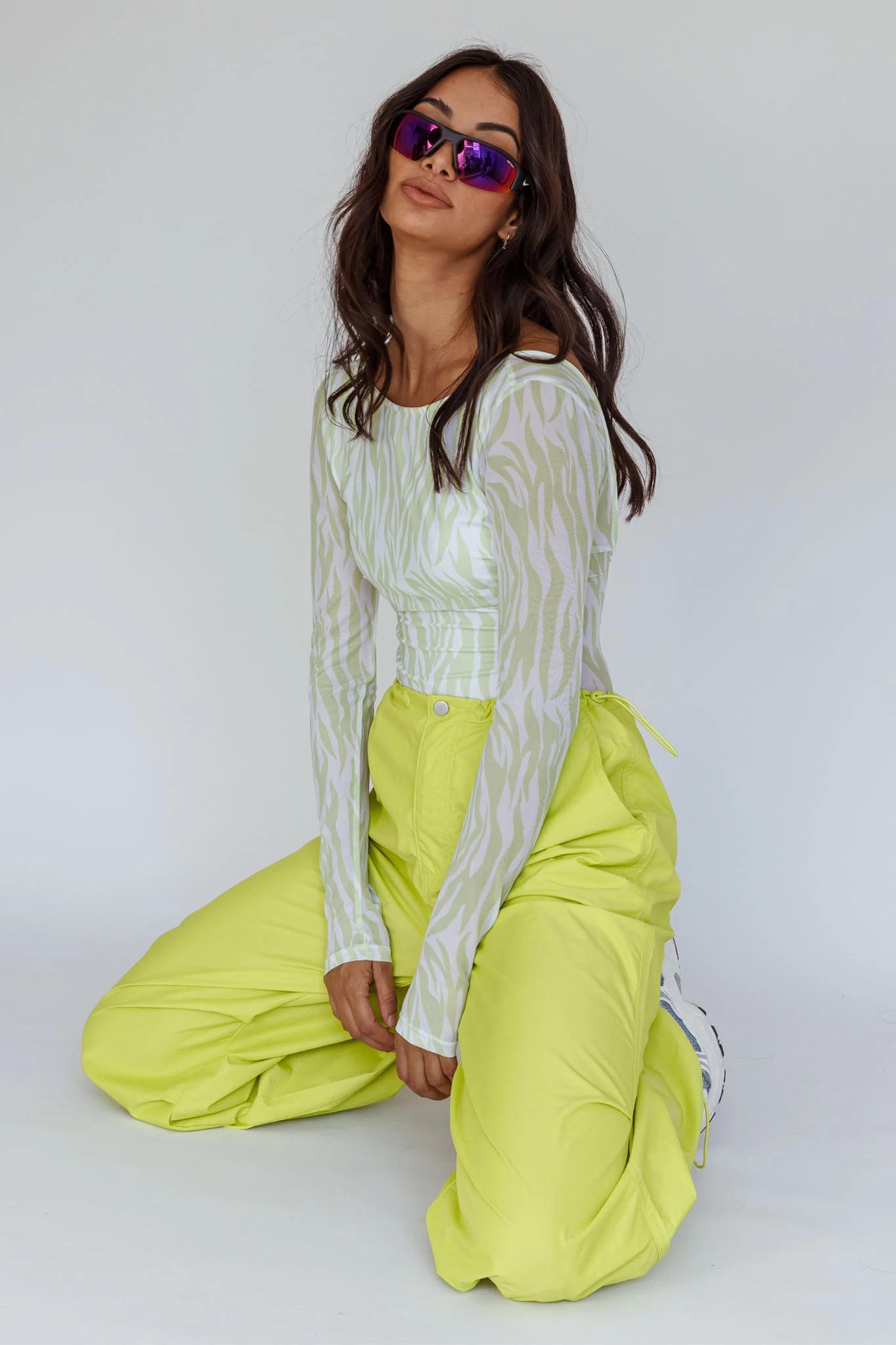 Break Dance Wide Leg Drawstring Pants Lime - Image 5