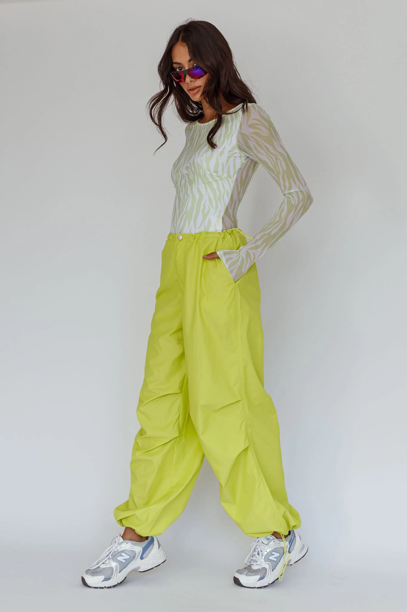 Break Dance Wide Leg Drawstring Pants Lime - Image 8