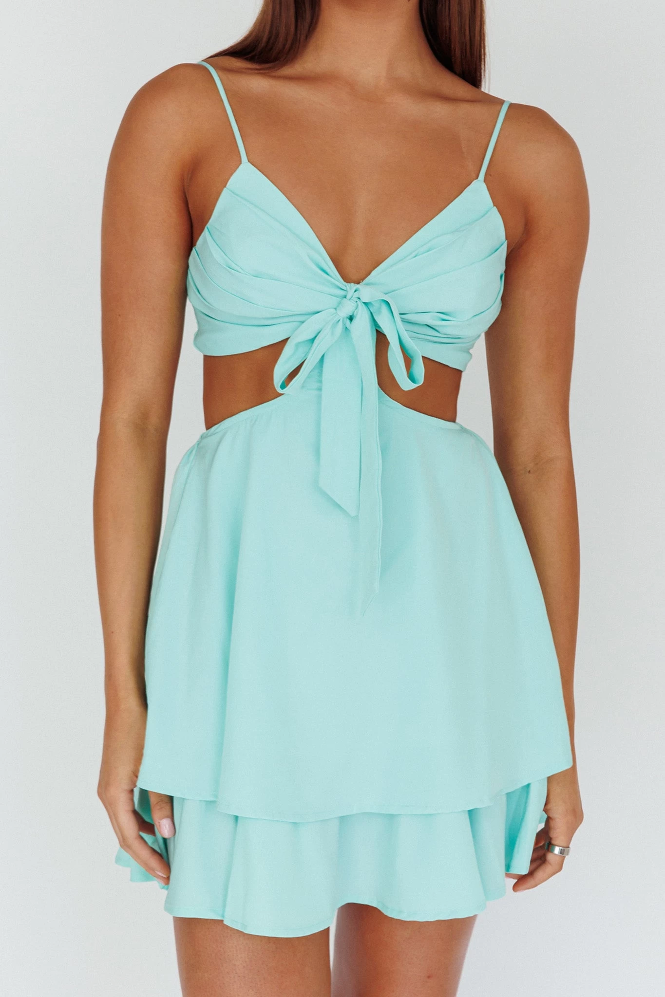 Jeneva Tied Bust Cut-Out Mini Dress Mint - Image 4