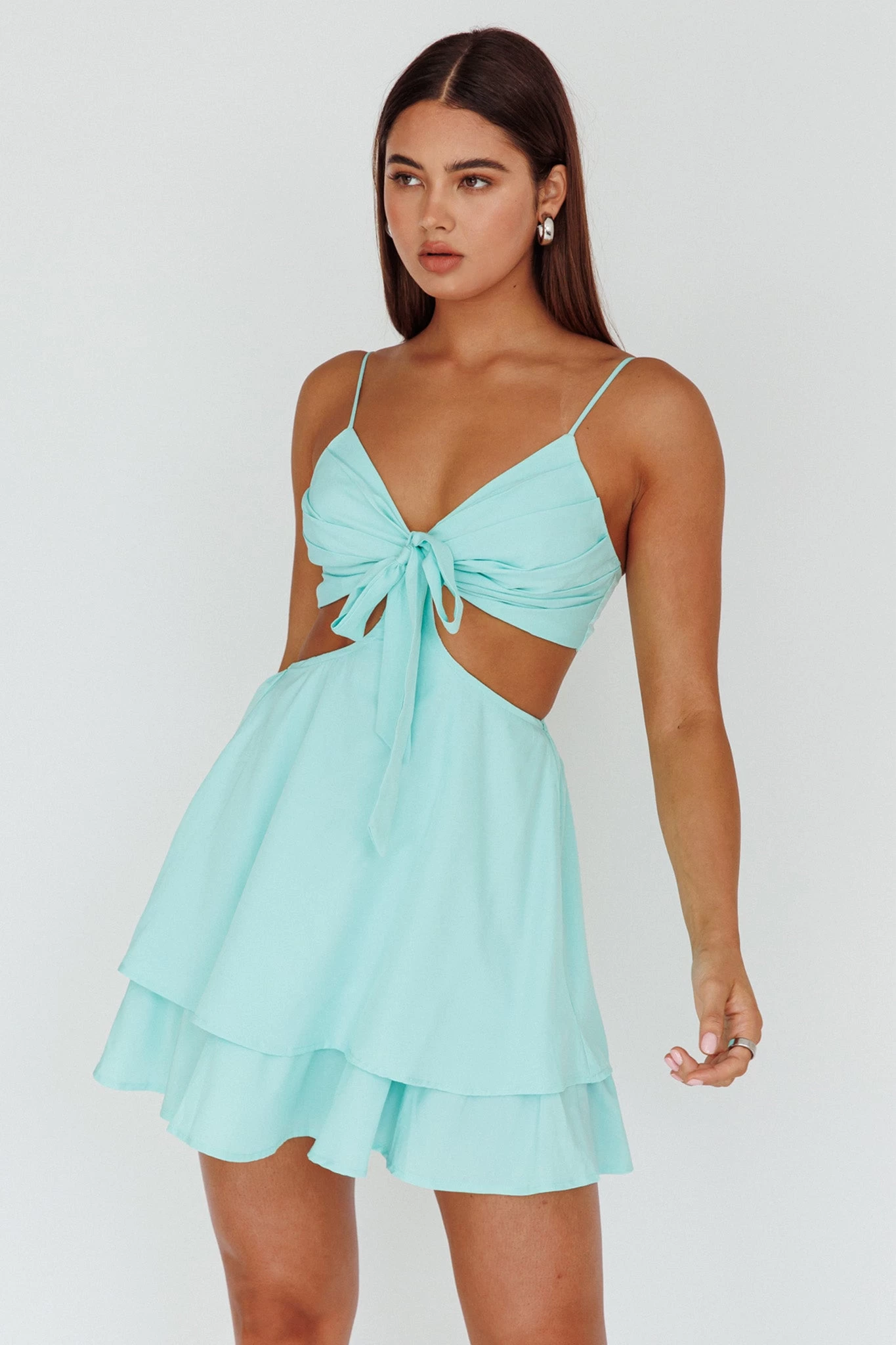 Jeneva Tied Bust Cut-Out Mini Dress Mint - Image 6