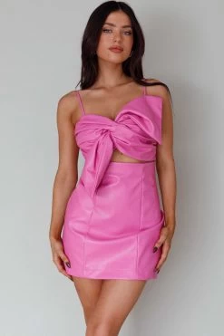 Dominika Faux Leather Mini Dress Pink