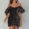 So Famous Off-Shoulder Mini Dress Black