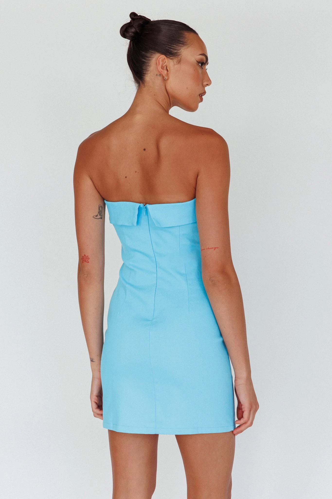 Jordi Foldover Neckline Mini Dress Aqua Blue - Image 2