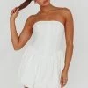 Monti Strapless Bubble Hem Mini Dress White