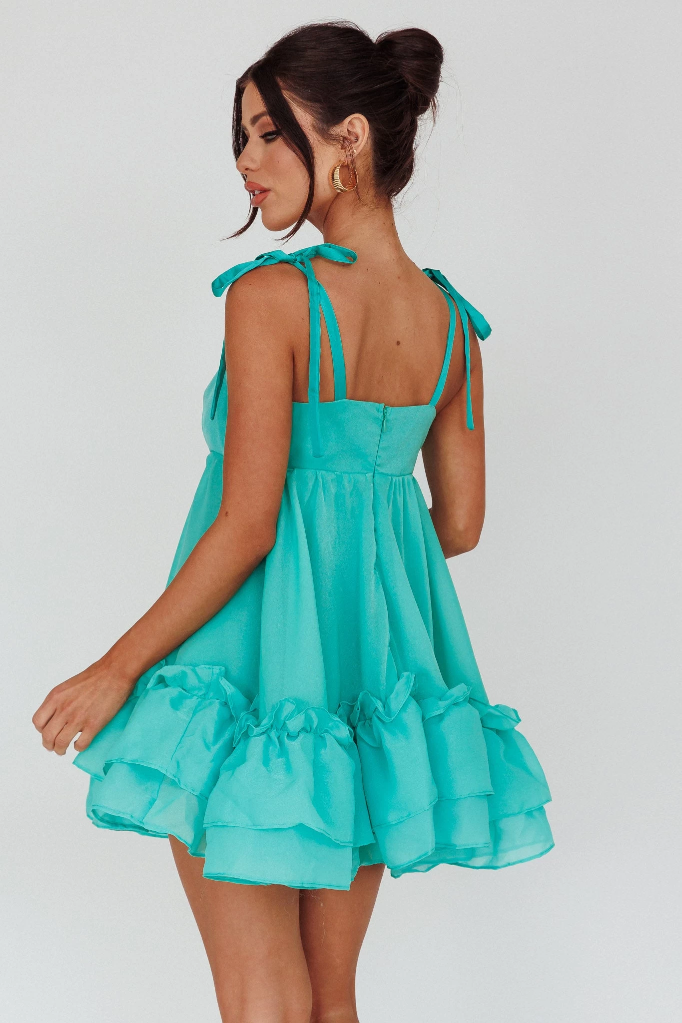 Dream Chaser Frill Hem Babydoll Dress Green - Image 2