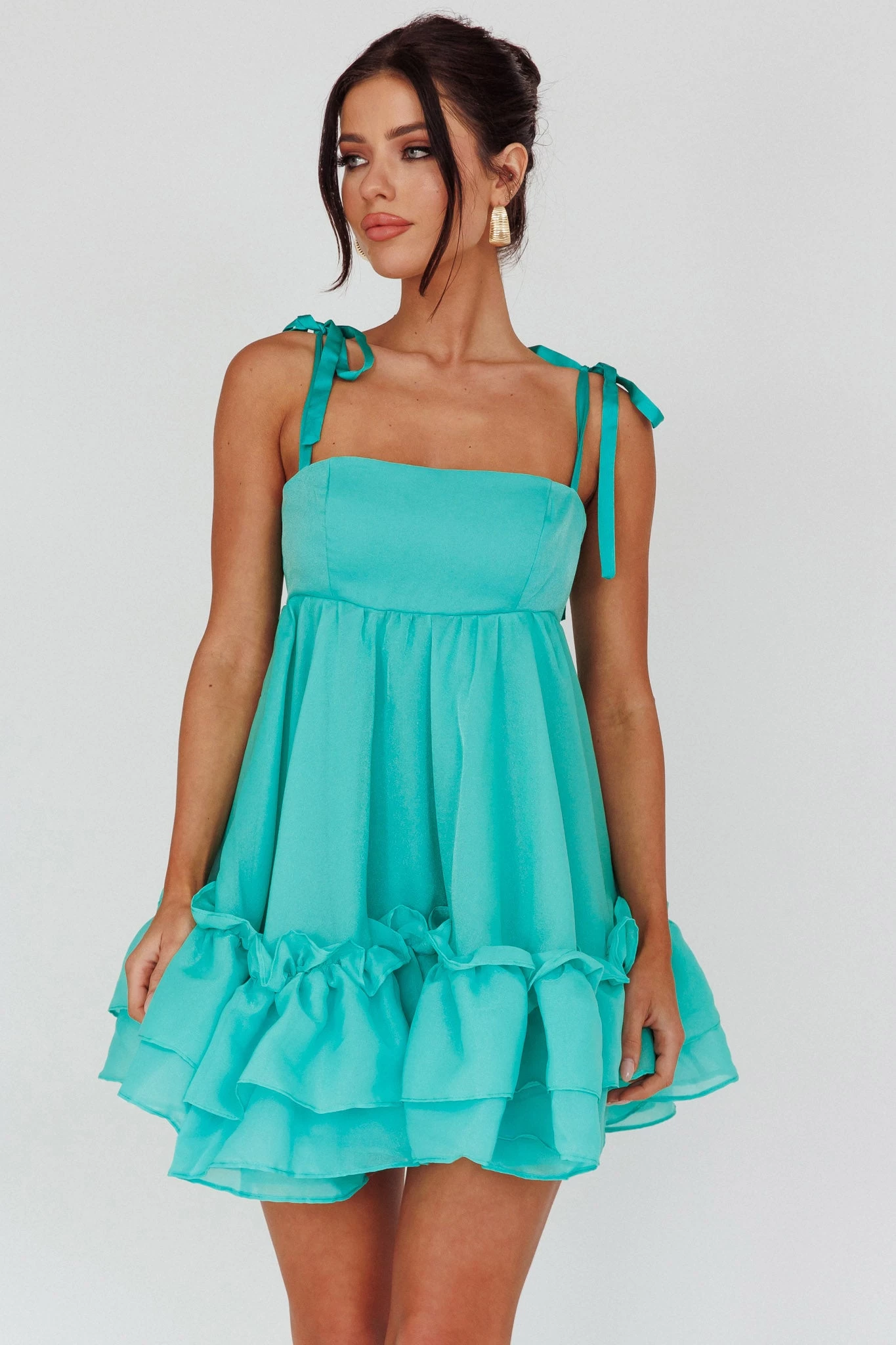 Dream Chaser Frill Hem Babydoll Dress Green - Image 4