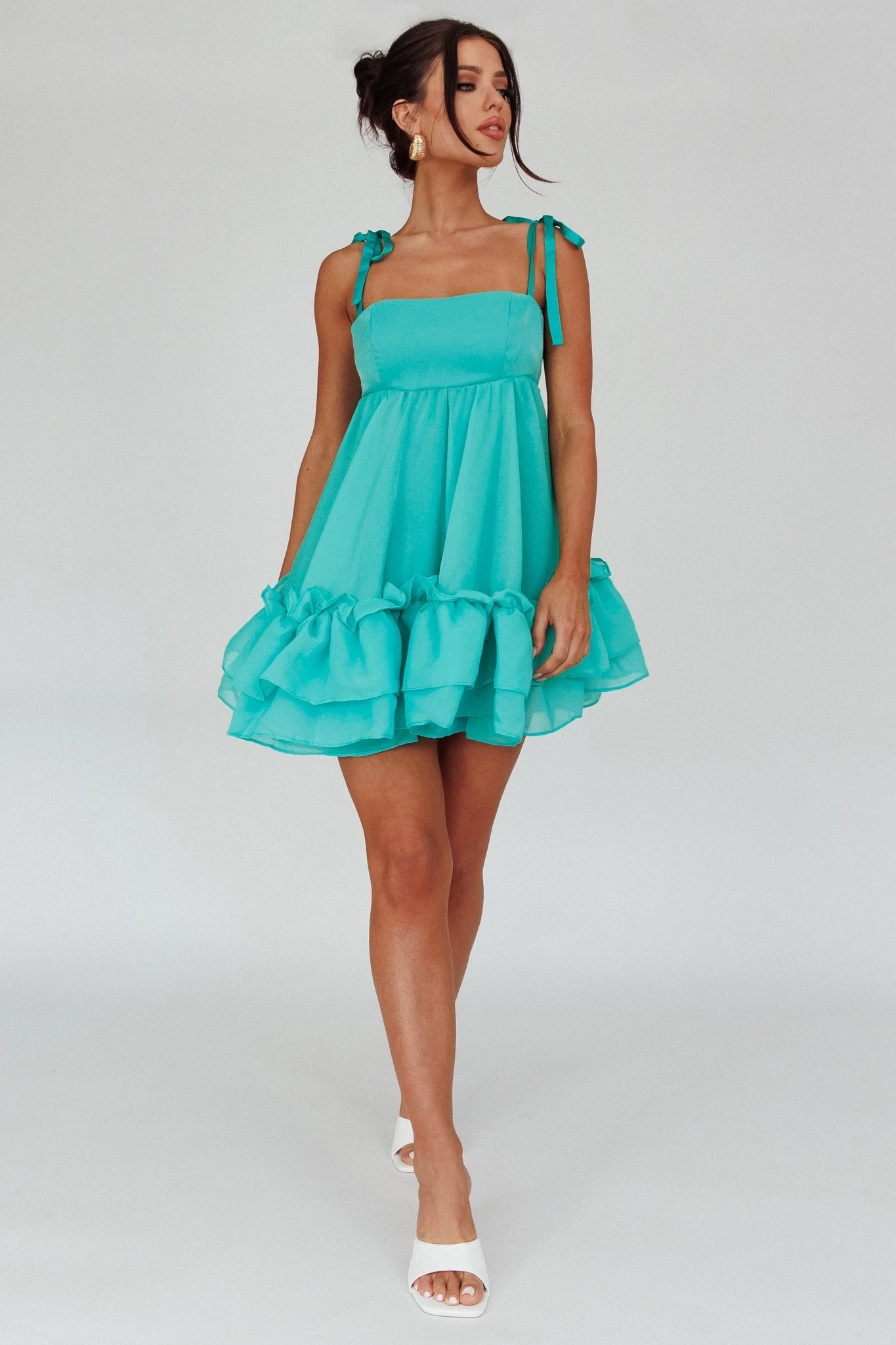 Dream Chaser Frill Hem Babydoll Dress Green - Image 5