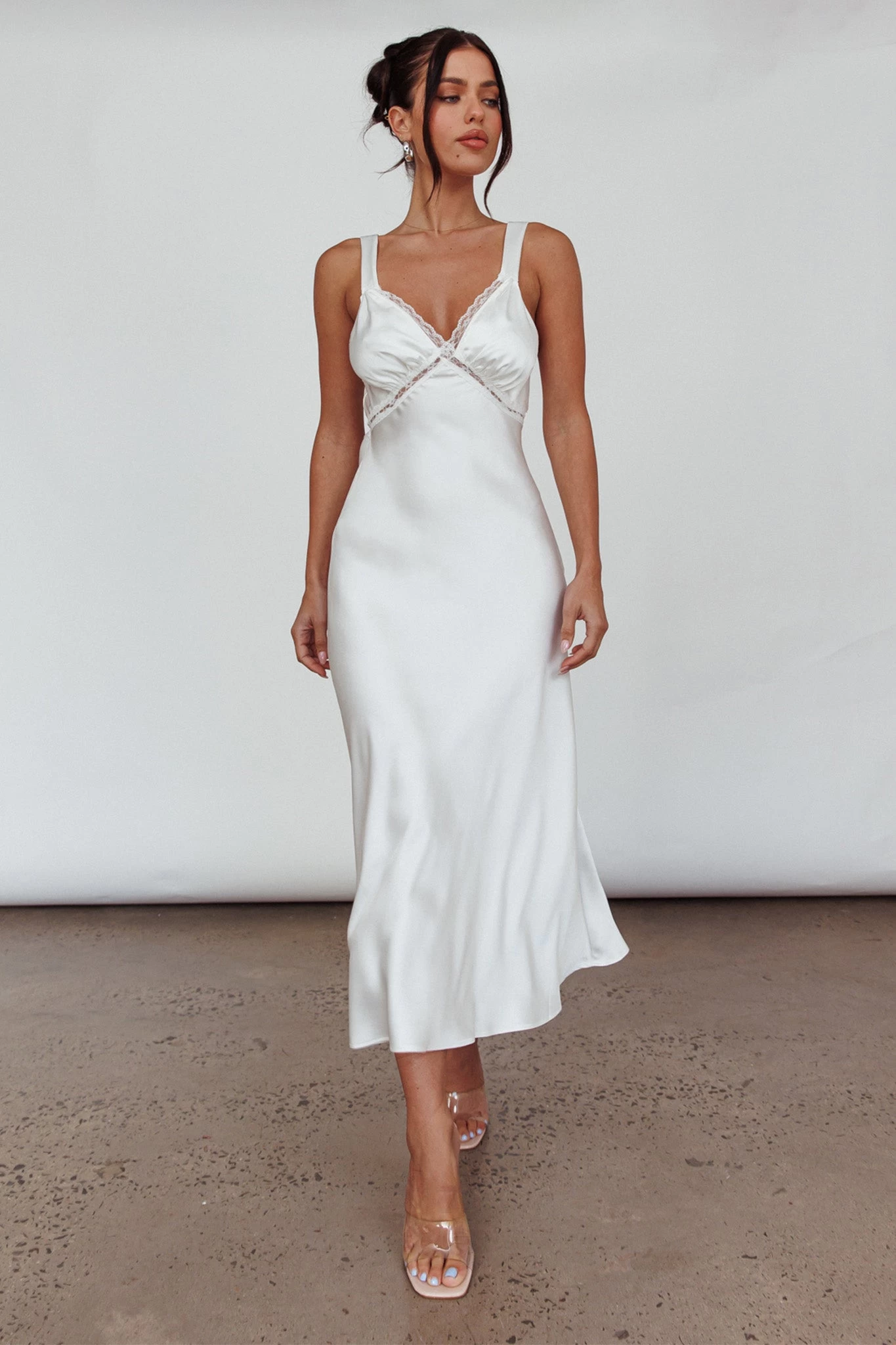 Nyah Lace Trim Midi Dress Off White - Image 5