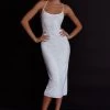 Goodnight Kiss Strappy Back Embellished Midi Dress Ivory