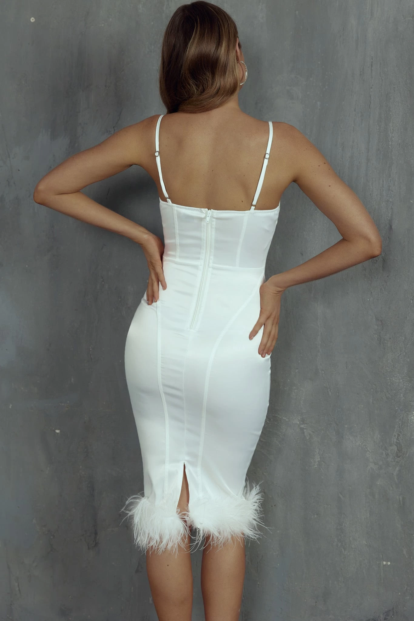 Hopelessly Devoted Feather Trim Midi Dress White - Image 2