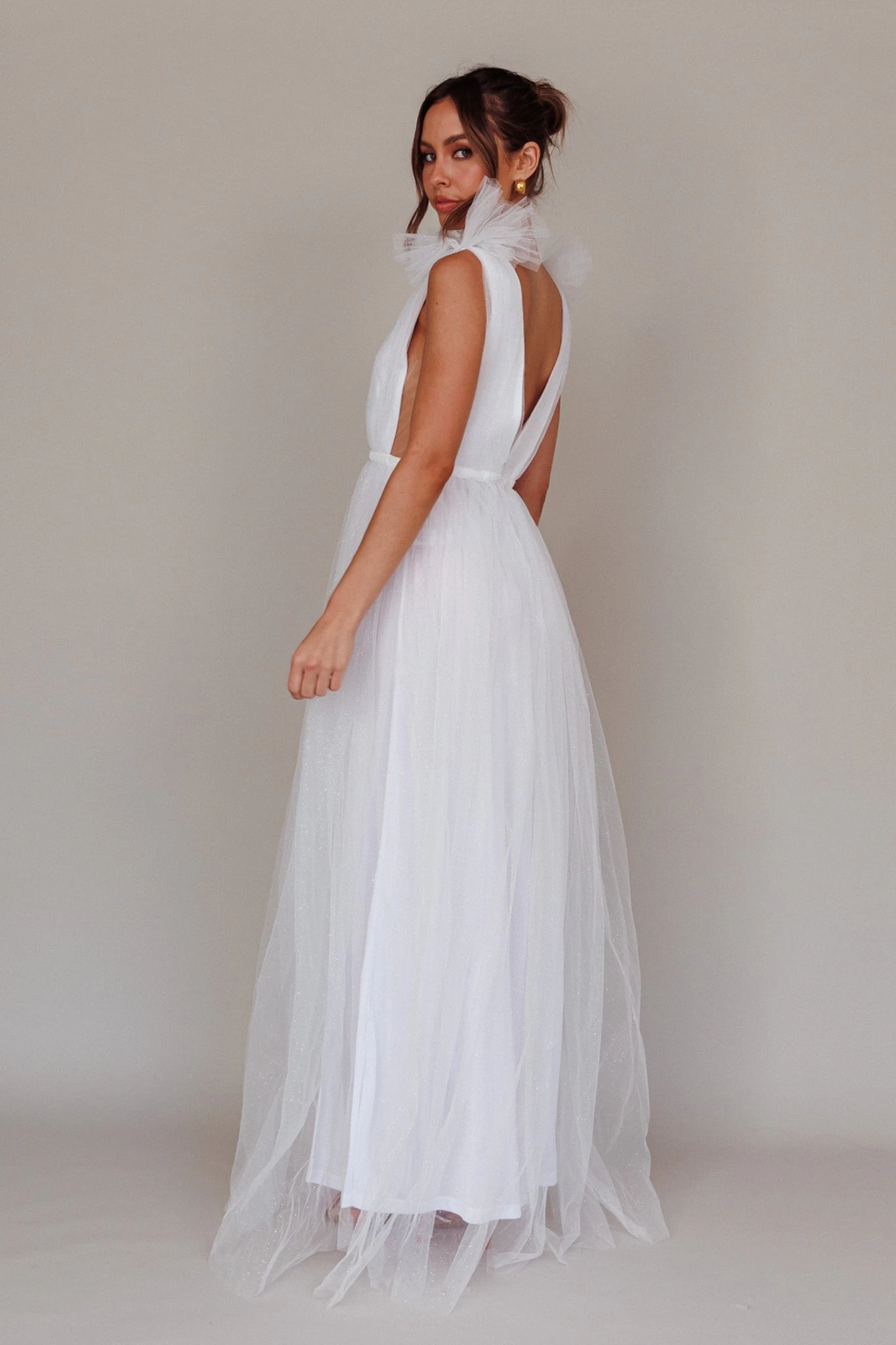 Ludivine Shoulder Accent Mesh Midi Dress Glitter White - Image 2