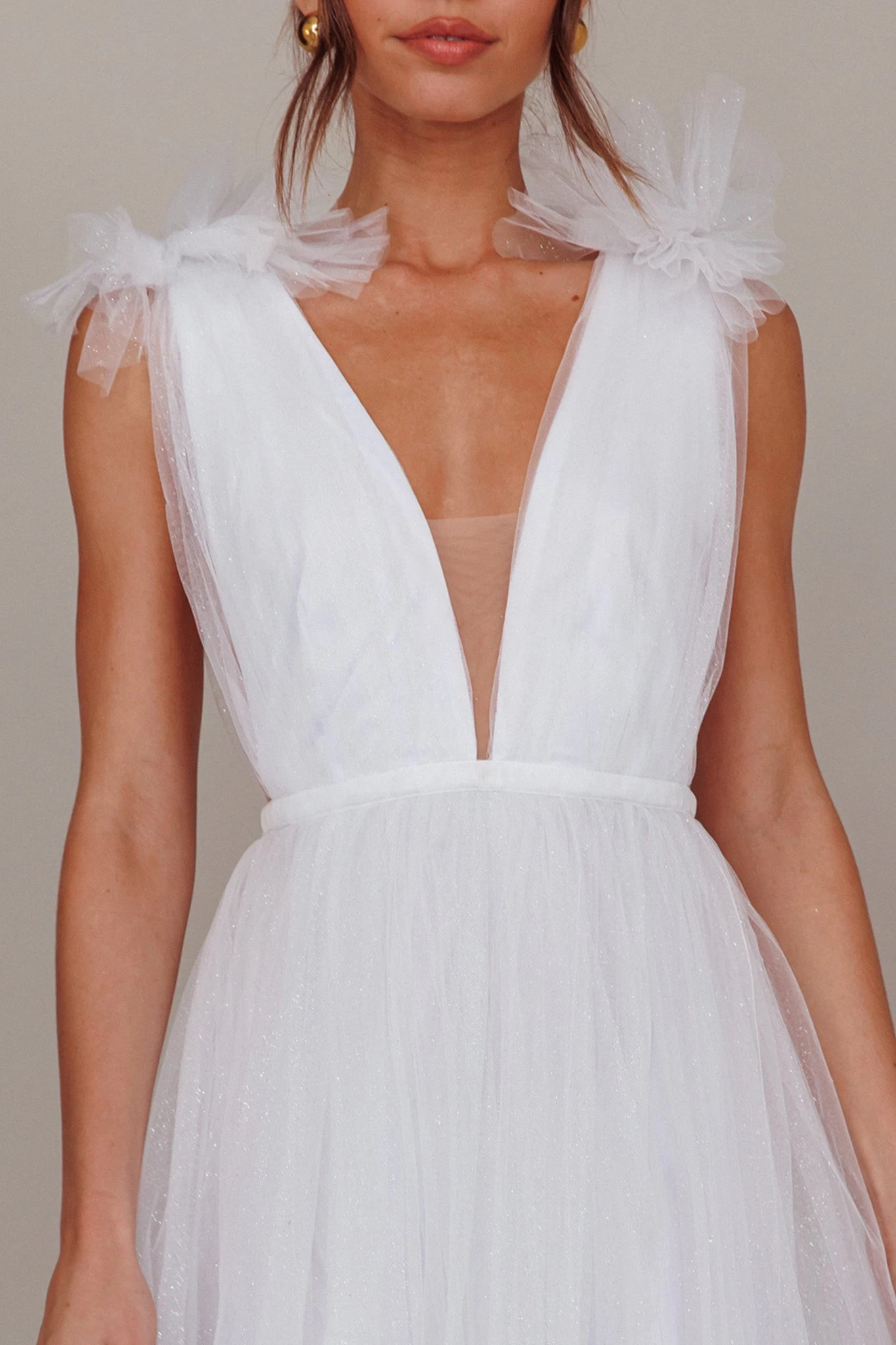 Ludivine Shoulder Accent Mesh Midi Dress Glitter White - Image 4