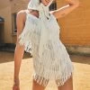 Vintage Charm Fringe Mini Dress White