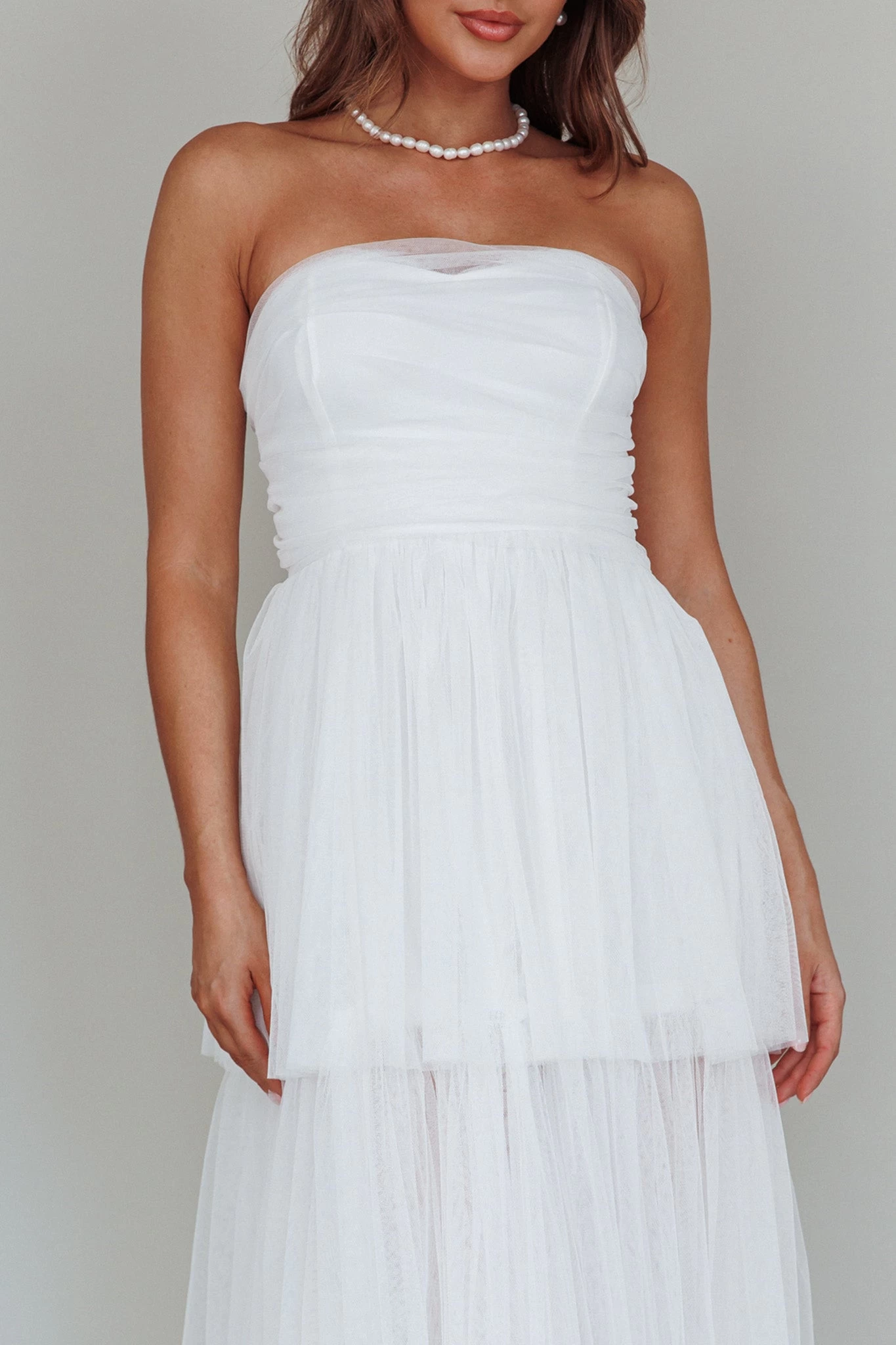 Haeven Tiered Strapless Maxi Dress White - Image 4