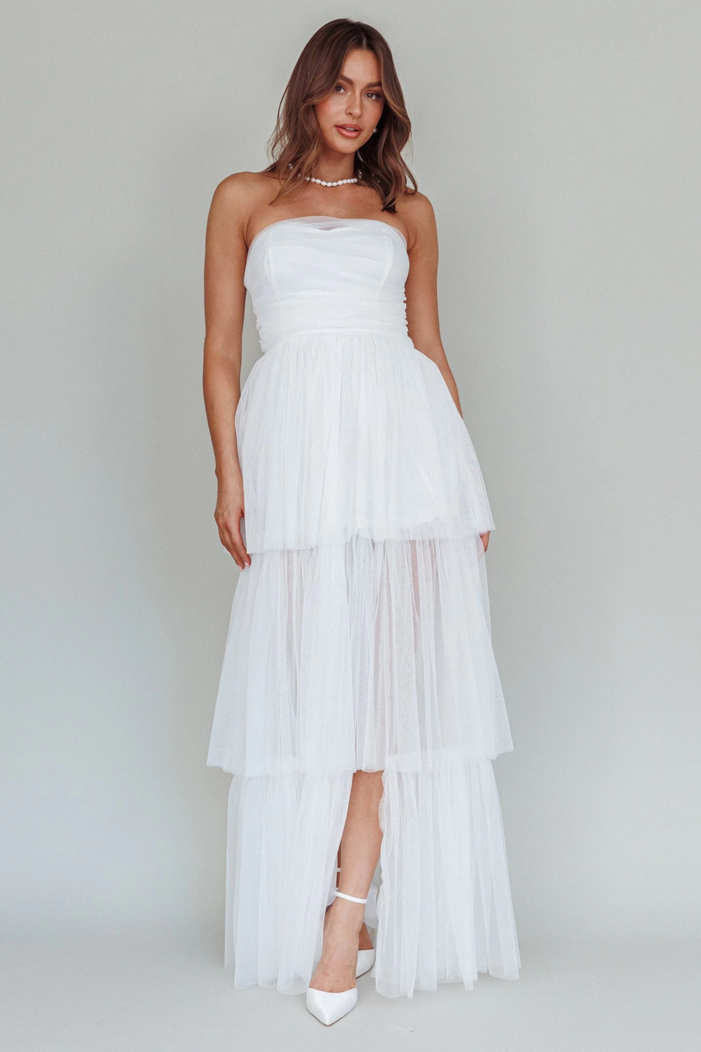 Haeven Tiered Strapless Maxi Dress White - Image 5