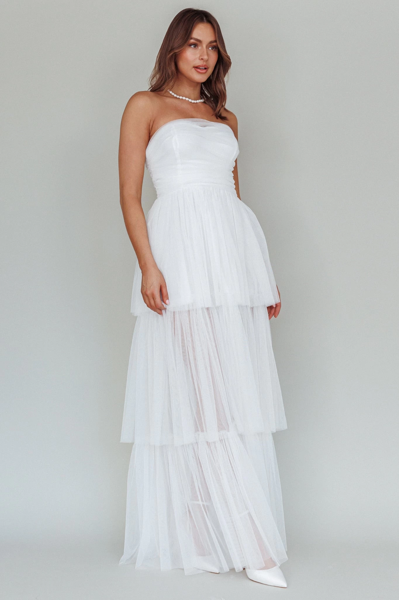 Haeven Tiered Strapless Maxi Dress White - Image 6