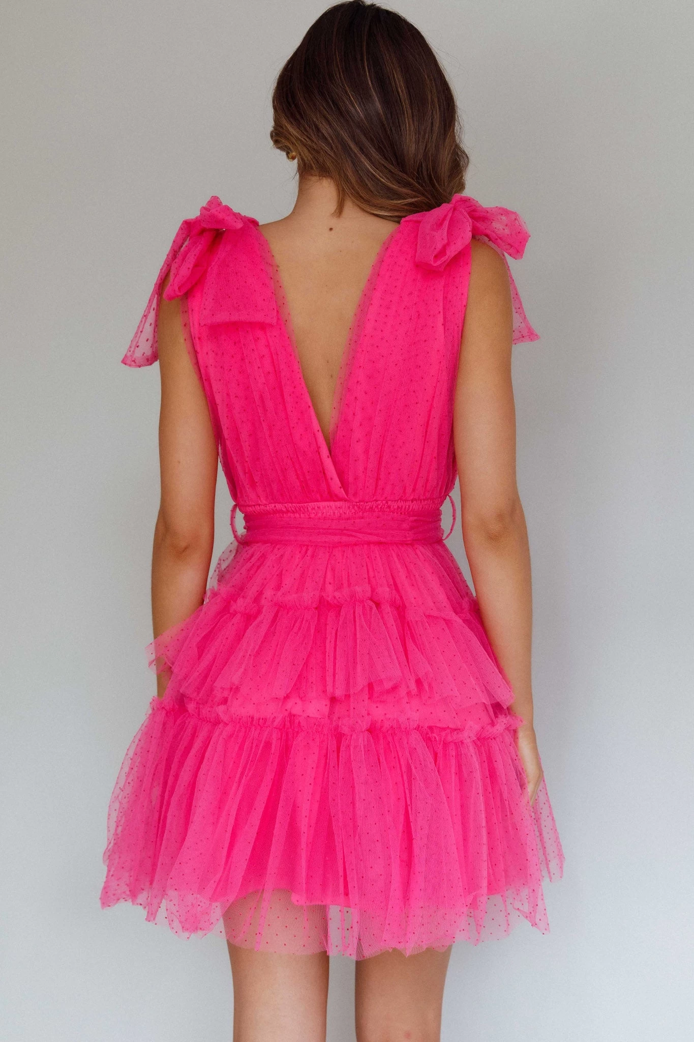 Lyra Spotted Tulle Mini Dress Hot Pink - Image 2