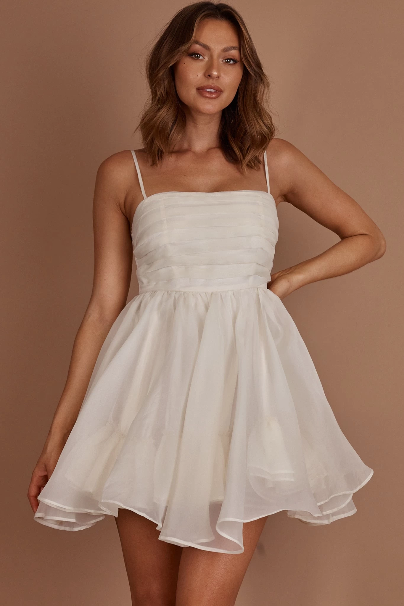 Elyse Pleated Bodice Party Dress Cream - Image 11
