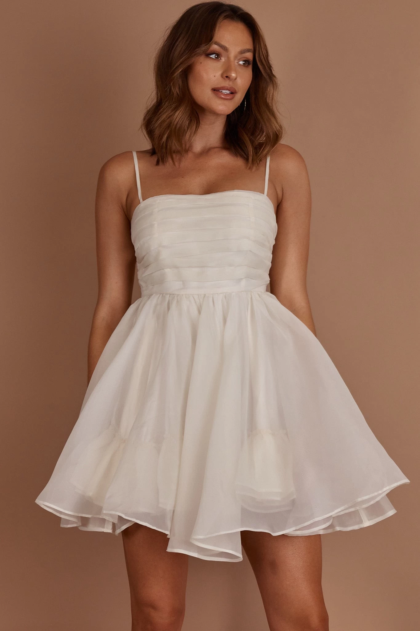 Elyse Pleated Bodice Party Dress Cream - Image 12