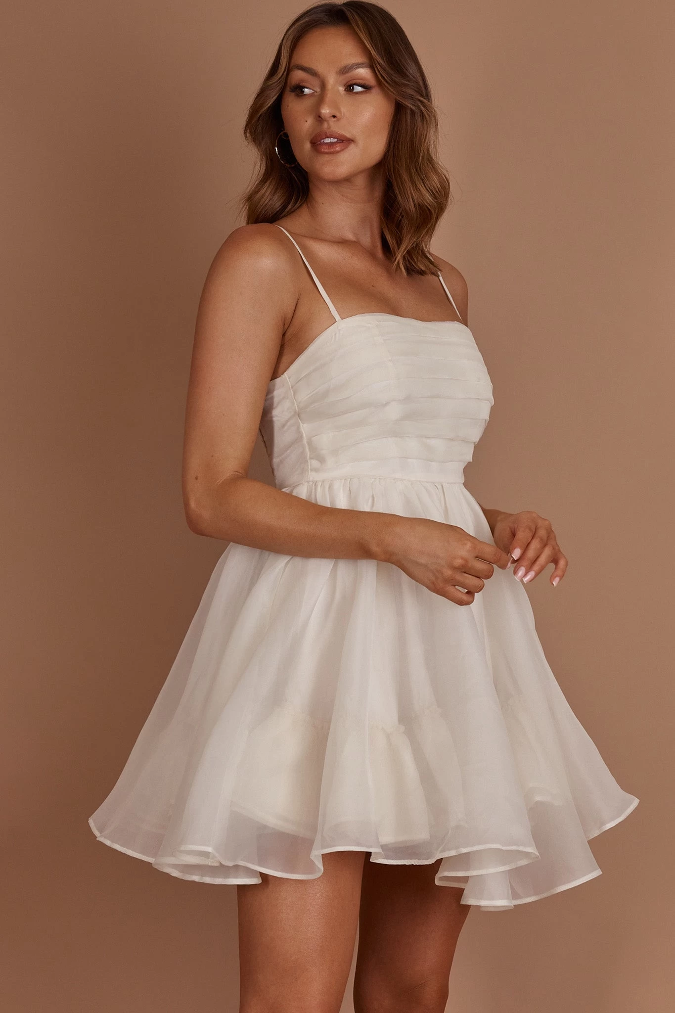 Elyse Pleated Bodice Party Dress Cream - Image 13